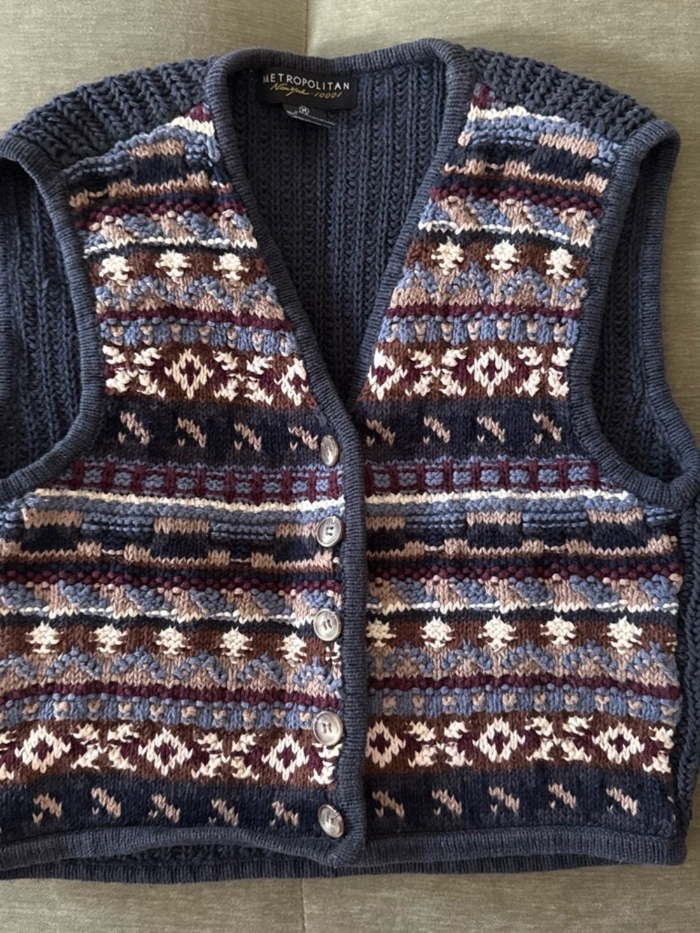Metropolitan Knit Button-Front Fair Isle Vest in Navy Multi